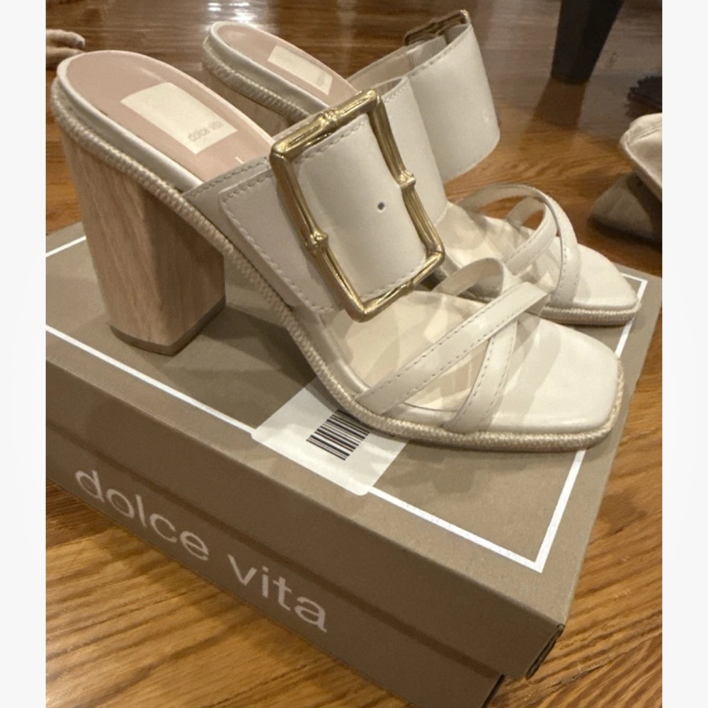 Dolce Vita Cream and Gold Mules with Block Heel
